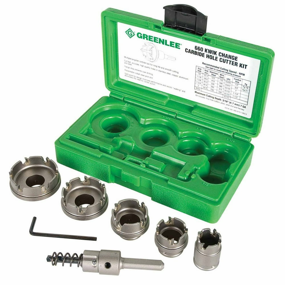 Greenlee 660 Durable Carbide Quick-Change Hole Cutter Kit Stainless