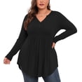thumbnail image 5 of PINKSIR Plus Size Henley Shirts for Women V Neck Button Long Sleeve Flowy Tunic Tops Curved Hem Fall Blouse Black 2X, 5 of 9