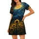 thumbnail image 1 of Balery Oil Starry Sky Sunflower Camisón de manga corta con cuello redondo para mujer, cómodo y elegante., 1 of 6
