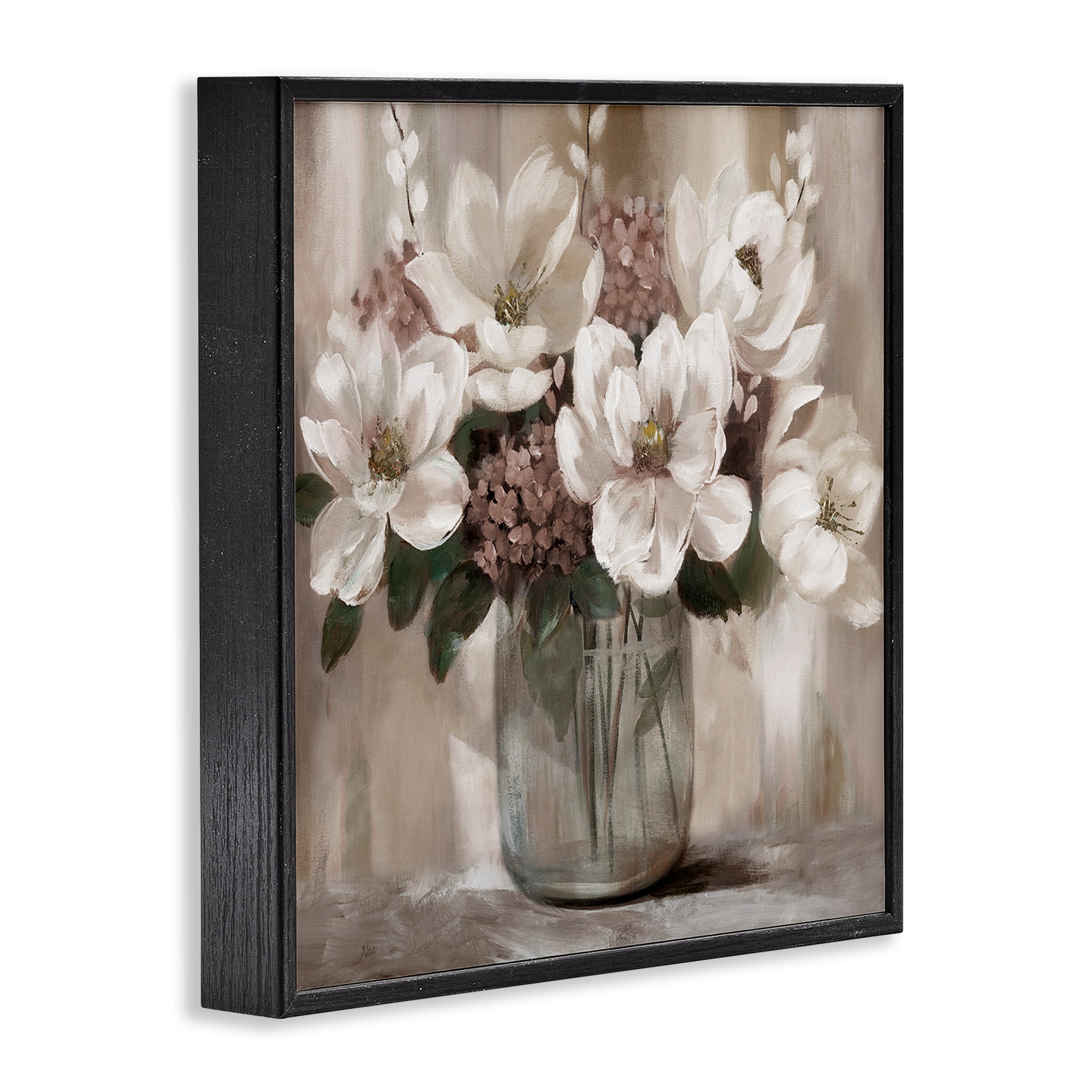 Stupell Industries Ivory Magnolias Vase Black Framed Giclee Art, design by Nan