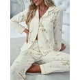 thumbnail image 5 of Ensemble de Pyjama en Chiffon à Imprimé Floral pour Femmes - Haut à Col à Revers à Manches Longues avec Poche, 5 of 5