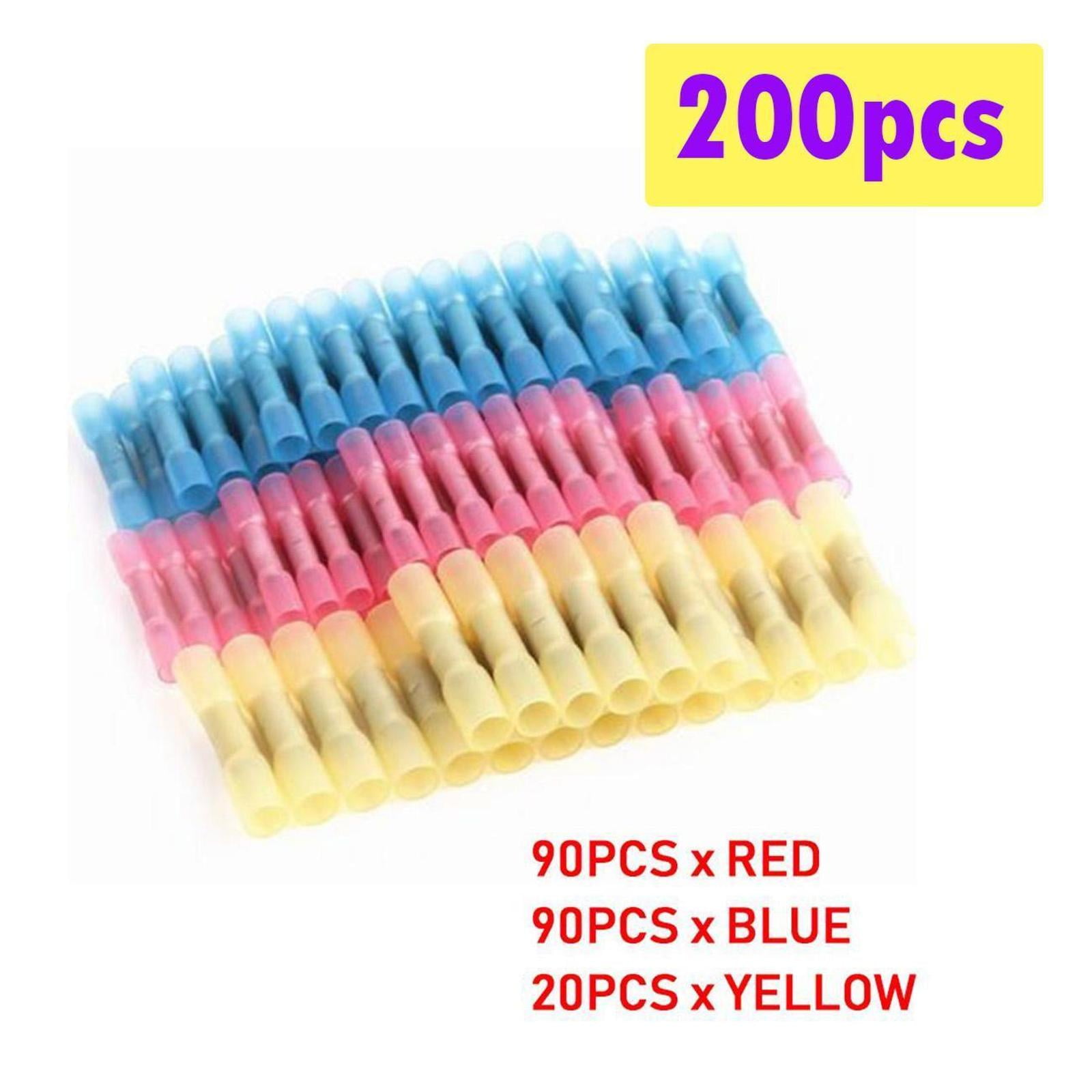 200PCS 3 Color Waterproof Solder Seal Wire Connectors Heat Shrink Butt Electrical Connectors Kit Terminal