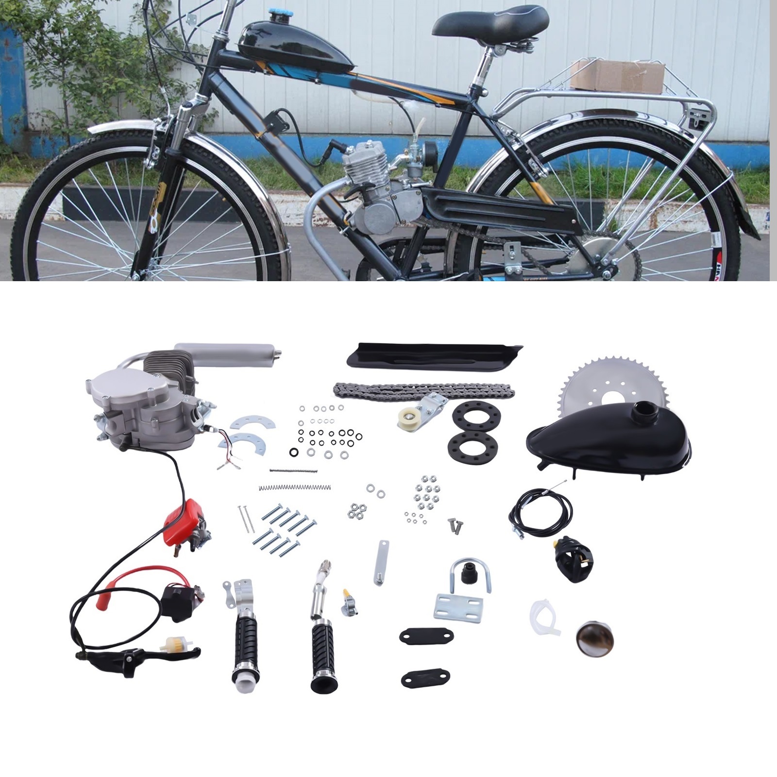 Anqidi Full Set 100CC 2-Stroke Bicycle Gasoline Engine Motor Kit Upgrade Hydraulic Handle DIY Gas Motorized Bike Modified Set
