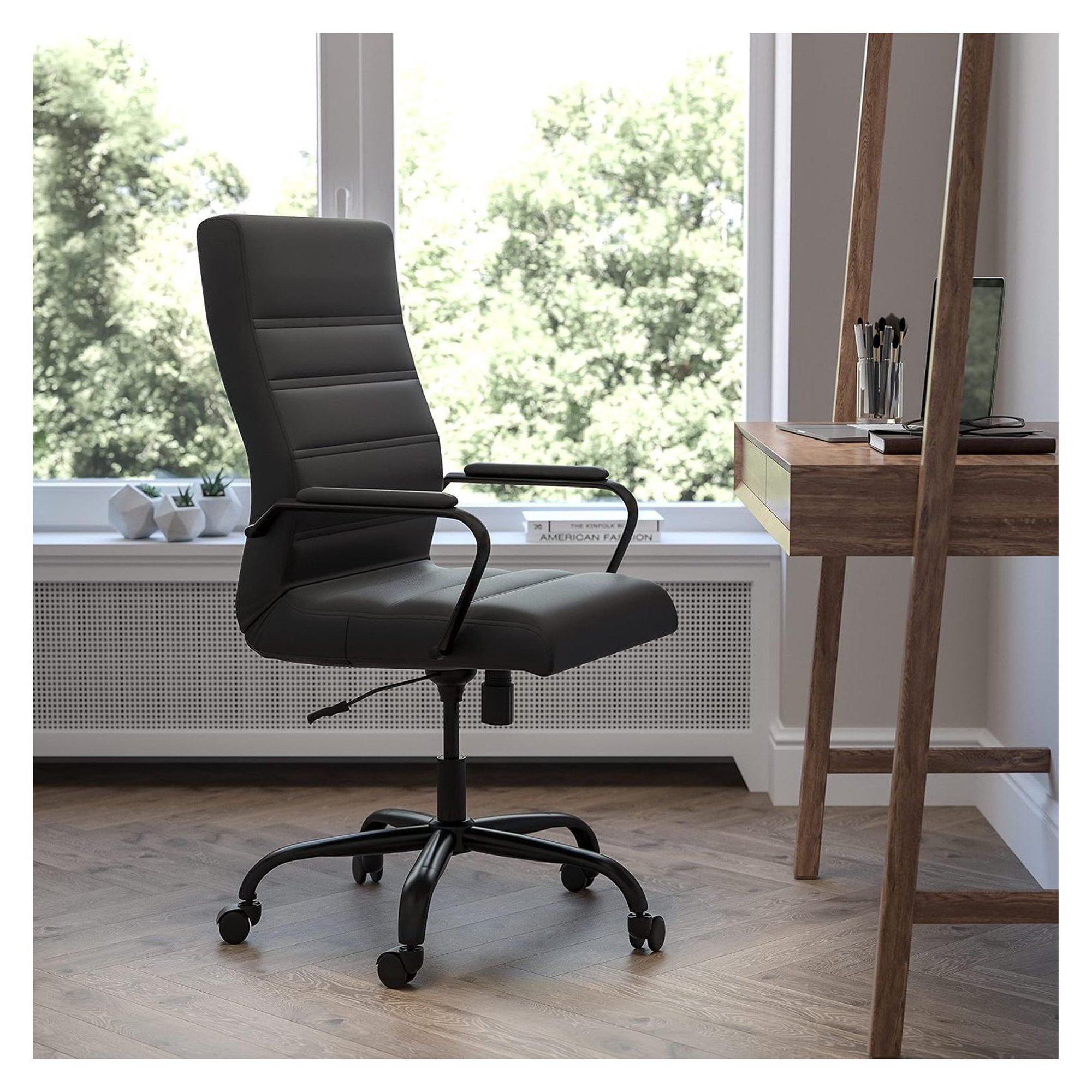 high back black faux leather product