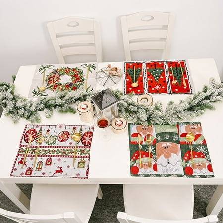 

Jiaroswwei Knitted Fabric Creative Multiple Colour Placemat Tablecloth for Xmas Ornament