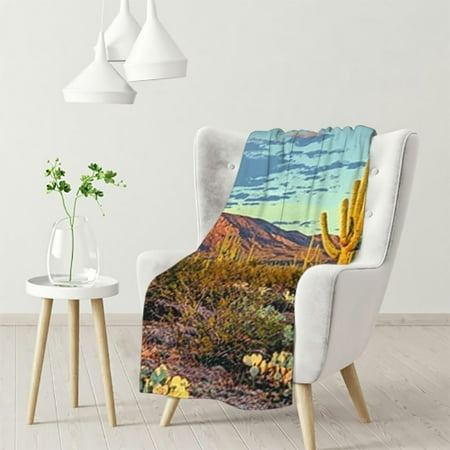 

WHKANG Arizona Throw Blanket USA Canyon Outdoor Scenery with Cactus Plants at Late Afternoon in Sonoran Desert Flannel 60x80in