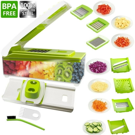 Vegetable Slicer, ANKO 100% Stainless-Steel Blades BPA FREE Slicer, 10 in 1 Multi-Functional Adjustable Vegetable and Fruit Slicer Chopper Cheese Grater Multi Blades with Cleaning Brush