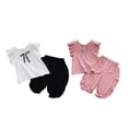 thumbnail image 3 of Toddler Baby Girls Clothes Fly Sleeve Bow Tops T-shirt + Short Pants Summer Outfit Set, 3 of 3