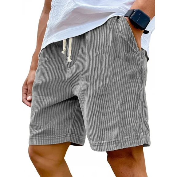 Men's casual beach shorts corduroy shorts with pockets drawstring fashion overalls summer shorts
