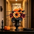 thumbnail image 6 of Gothic Halloween Artificial Bouquet 12.2In, Faux Rose Sunflower Dahlia Dark Floral Arrangement for Halloween Table & Window Seasonal Decor,Orange, 6 of 6