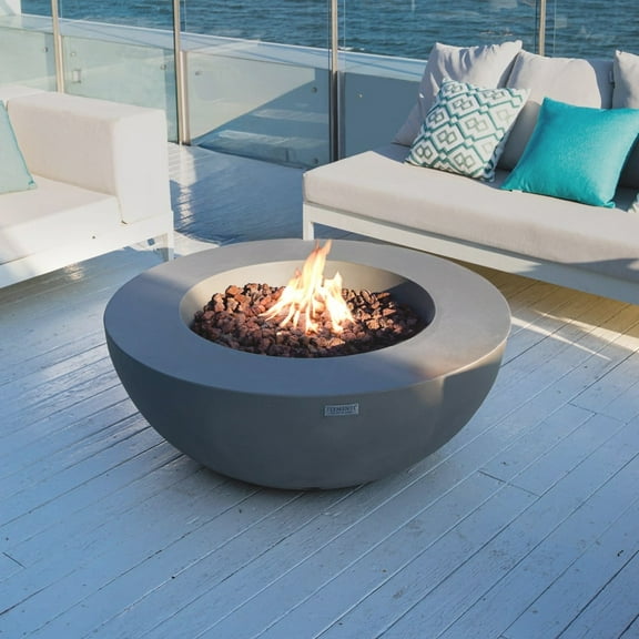 Elementi Outdoor Lunar Fire Bowl 42 Inches Grey Durable Fire Pit Table Glass Reinforced Concrete Round Fire Table Natural Gas Patio Fire Place Electronic Ignition Lava Rock Included