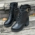 thumbnail image 7 of UngA Women Combat Boots Mid Calf Built-in Wallet Pocket Lace up Military Womans Boots Black,Size 8, 7 of 7