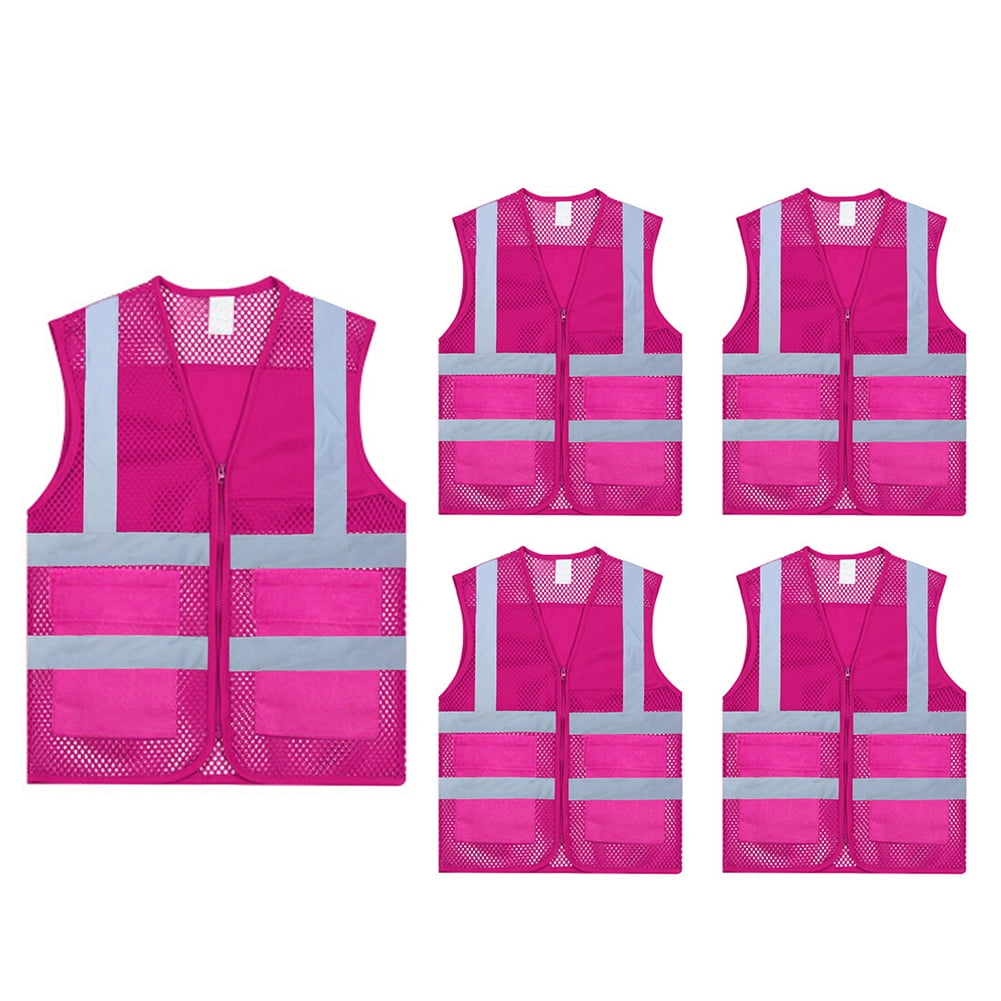 GOGO Unisex Volunteer Vest Safety Reflective Running Cycling Vest with Pockets-Hot Pink-2XL