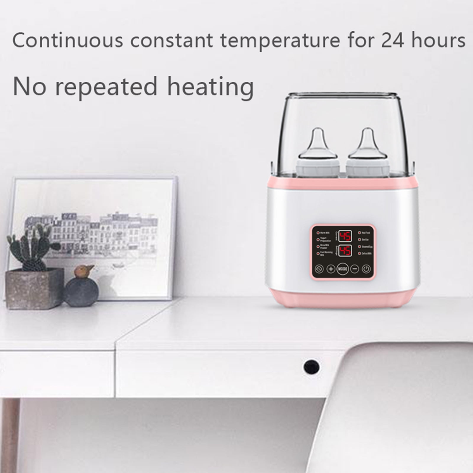 Baby Bottle Warmer and Sterilizer, 8-in-1 Multifuntion Breast Milk Warmer, Fast Baby Food Heater for Twins, LCD Display Accurate Temperature Adjustment, 24H Constant Mode with Remote, Pink