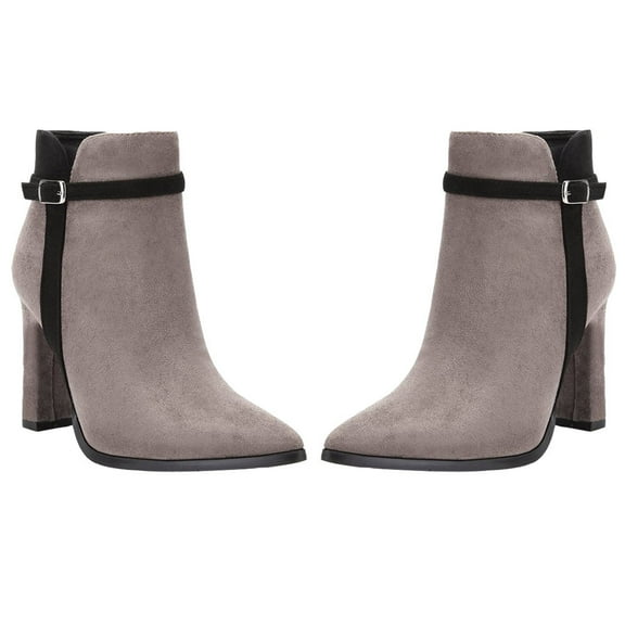 Raindrops Chunky Heel Booties for Women Light Grey Suede Upper Arch Support Ankle Support Daily Wear 1Pair