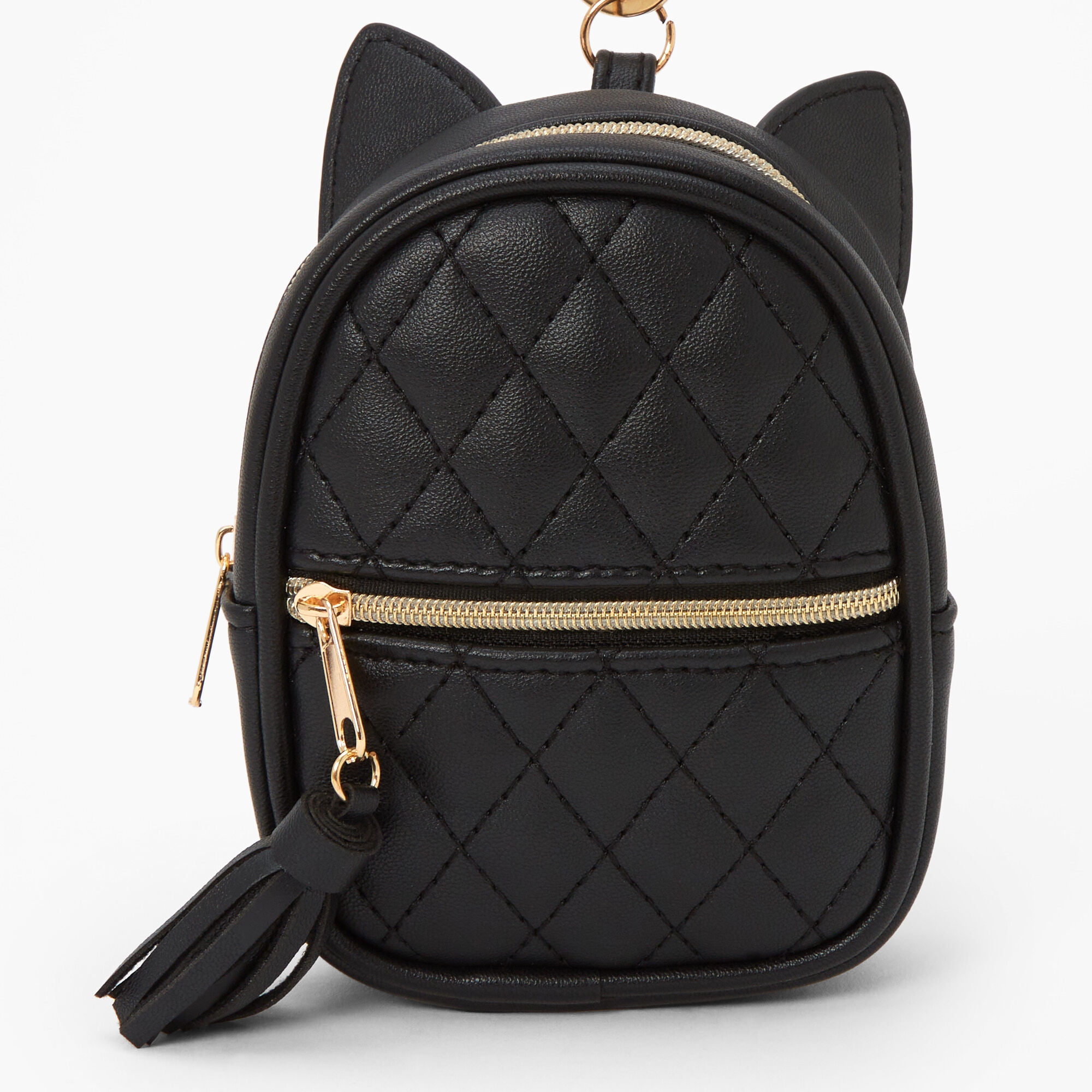 Claire's Black Cat Quilted Mini Backpack Keychain