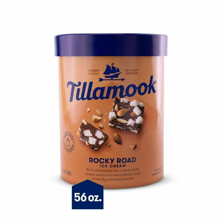 Tillamook Rocky Road Chocolate Ice Cream 56 oz, 1.75 Qt