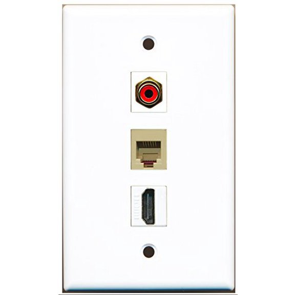 RiteAV - 1 Port HDMI and 1 Port RCA Red and 1 Port Phone RJ11 RJ12 Beige Wall Plate