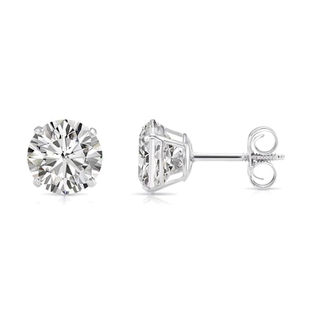 Tilo Jewelry 14K White Gold Solitaire Round CZ Stud Post Earrings with Secure Screw-backs | 6mm | Classic Everyday Earrings | Women, Men, Unisex