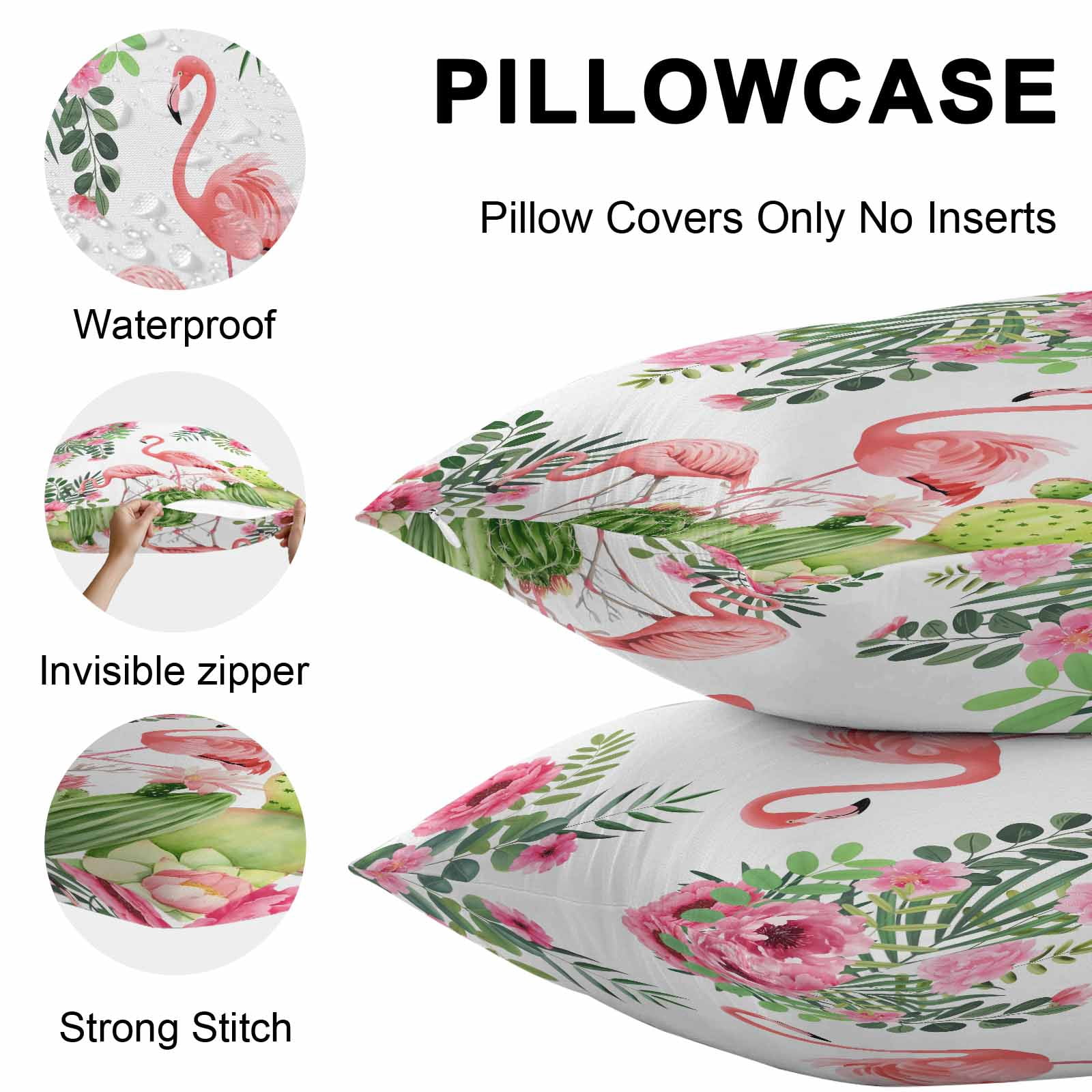 Outdoor Waterproof Throw Pillow Covers Set of 2 Pink Floral Flamingos Decorative Pillowcases Square Outdoor Pillows Cushion Case 16x16 Inch Summer Tropical Cactus Patio Pillows for Couch Sofa Bed