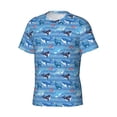 thumbnail image 3 of Yiaed Blue Fish Print Mens Short Sleeve Tight Fit T-Shirt, Crewneck Casual Tee-Medium, 3 of 5