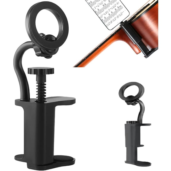 Guitar Phone Holder – Adjustable Smartphone Mount for Guitar, Bass & Ukulele – Wood Finish Clip for Practice, Recording, and Tutorials