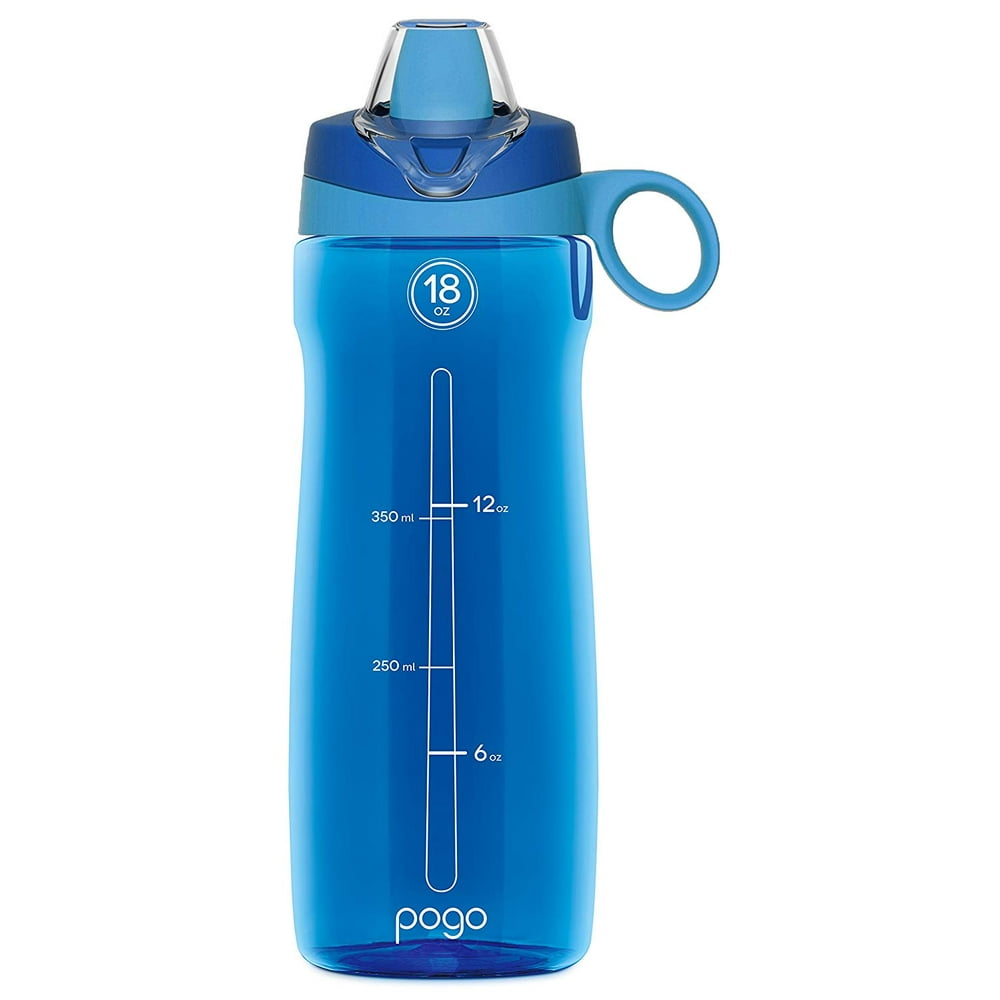 Pogo BPAFree Plastic Water Bottle with Soft Straw, Blue, 18 oz