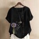 thumbnail image 2 of Vestidos Casuales Para Mujer, Blusas De Mujer De Moda Blusa informal de lino con cuello redondo y manga corta con botones para mujer, talla grande, estampada, 2 of 4