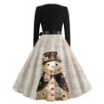 thumbnail image 4 of Ladies' Christmas Printed Casual And Fashionable V-Neck Long Sleeved Dress, Holiday Print, Retro Style, Party Wear, Casual Fashion, Everyday Dress,Khaki,3XL, 4 of 7