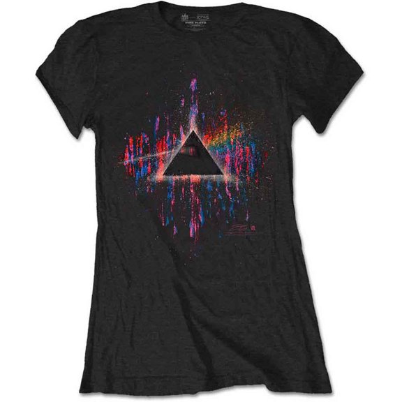 Pink Floyd Ladies T-Shirt: Dark Side of the Moon Pink Splatter (Large)