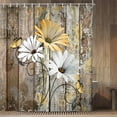 thumbnail image 4 of Farmhouse Flower Floral Shower Curtain, Rustic Yellow Daisy Shower Curtain Set, Country Yellow Wild Garden Plant Fabric Shower Curtain with Hooks, Brown Wooden Board Bathroom Curtain, 72x84inch, 4 of 6