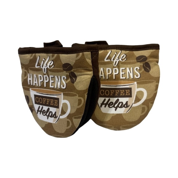 Home Collection Mini Oven Mitt Set, Coffee Theme, Brown Cotton, Heat Resistant up to 350°F