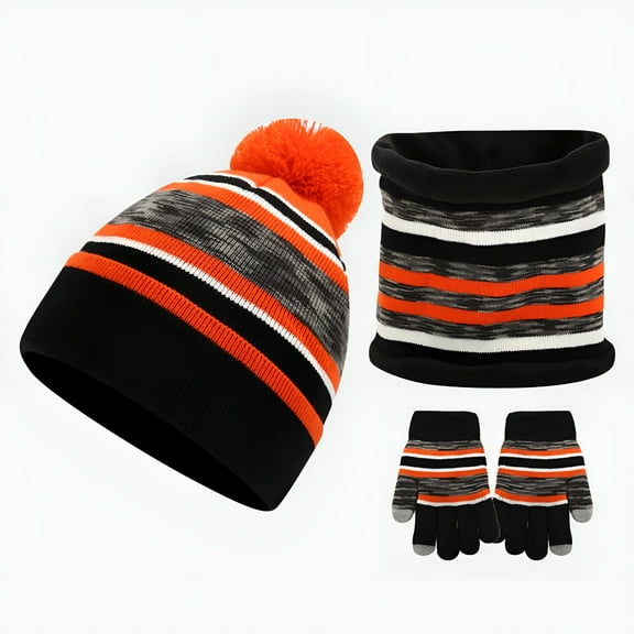 TELOLY Set of 3 Girls Hat and Gloves Set Age 13 Thermal Knit for Boys Girls 5-14 Years Children's Outdoor Warm Hat Neck And Gloves