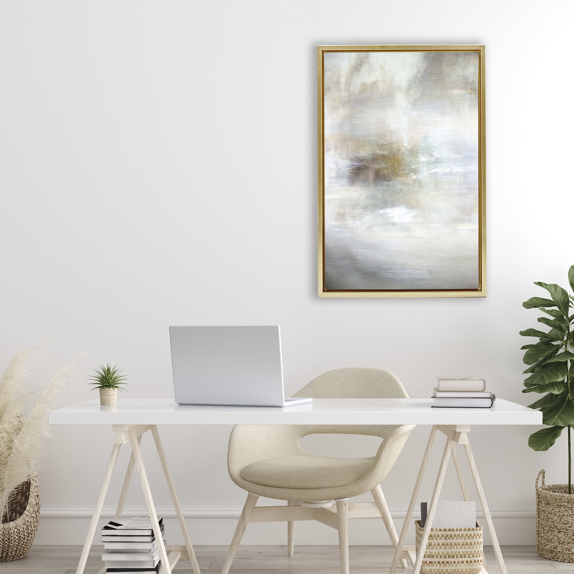 Stupell Industries Soft Haze of Subtle Light Gold Framed Floater Canvas Wall Art, design by Hope Bainbridge