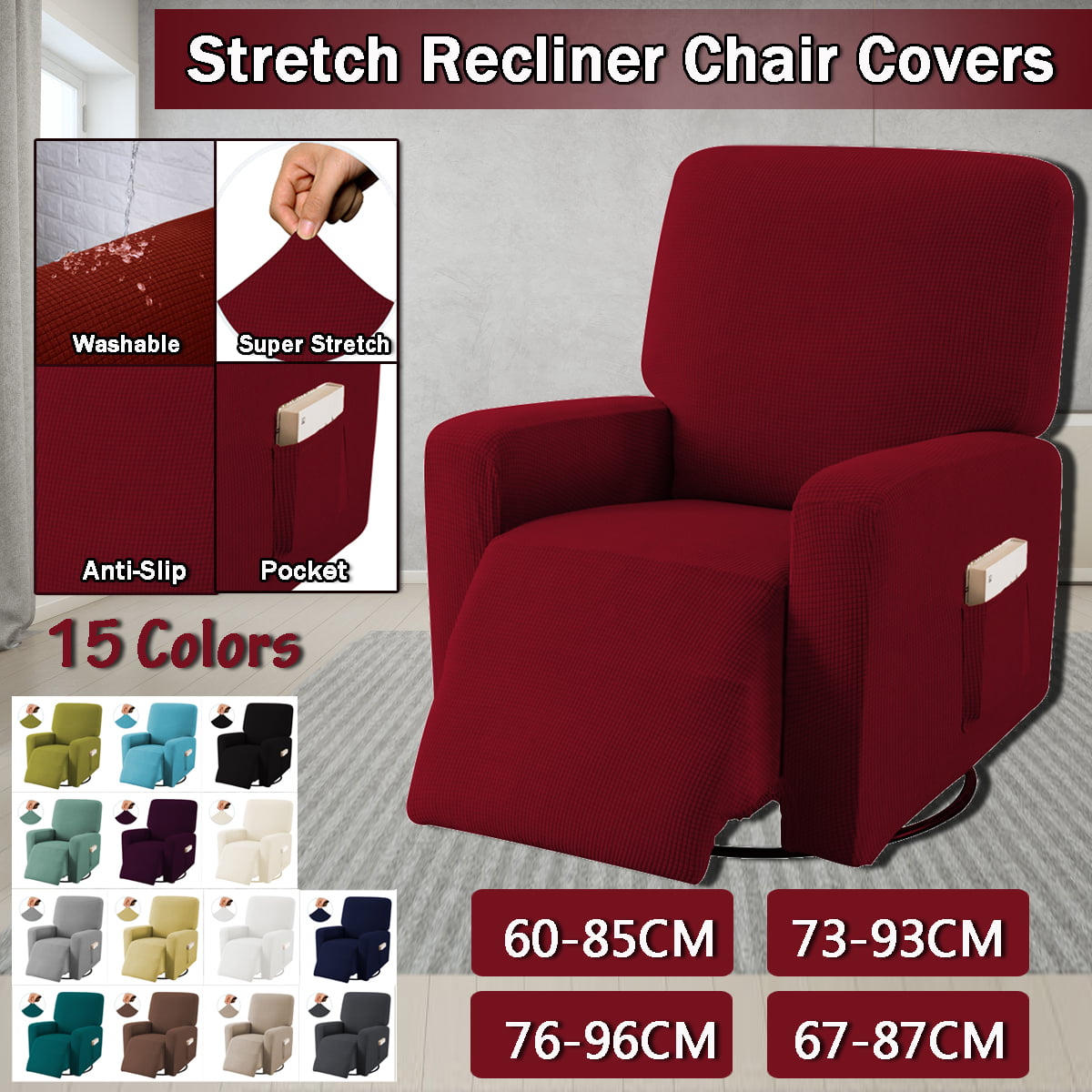 Black Trintion Sofa Slipcover Chair Seat Cover Reversible Furniture Protector Waterproof Recliner Chair Covers Slipcover Protector Reclining Chair Covers