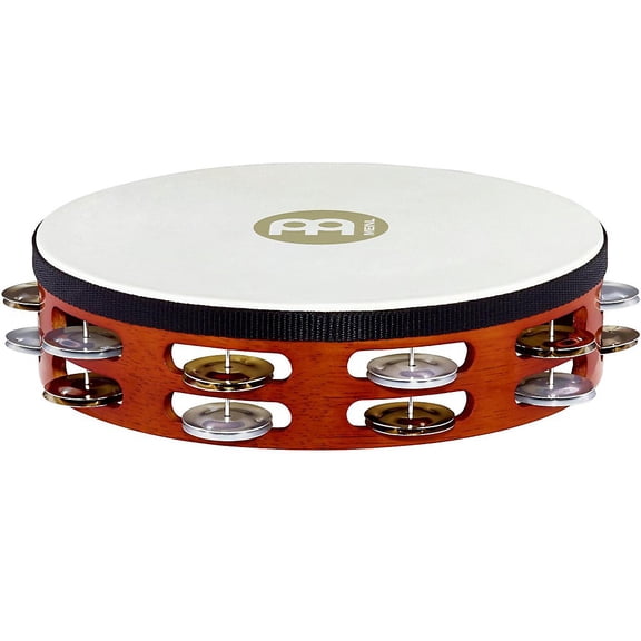 MEINL TAH2A-AB 10" Headed Wood Tambourine, Dual-Row Aluminum Jingles African Brown