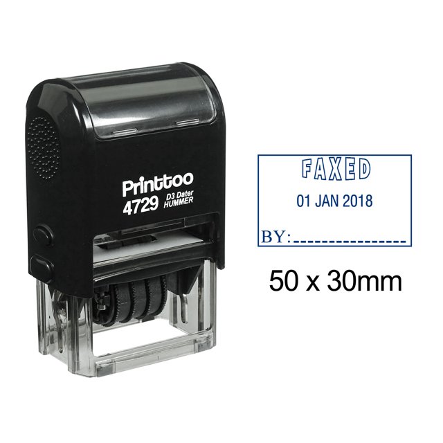 Printtoo Self Inking Dater Stamp With Faxed By Text And Sign Space Office Stationery Rubber Stamp-Blue