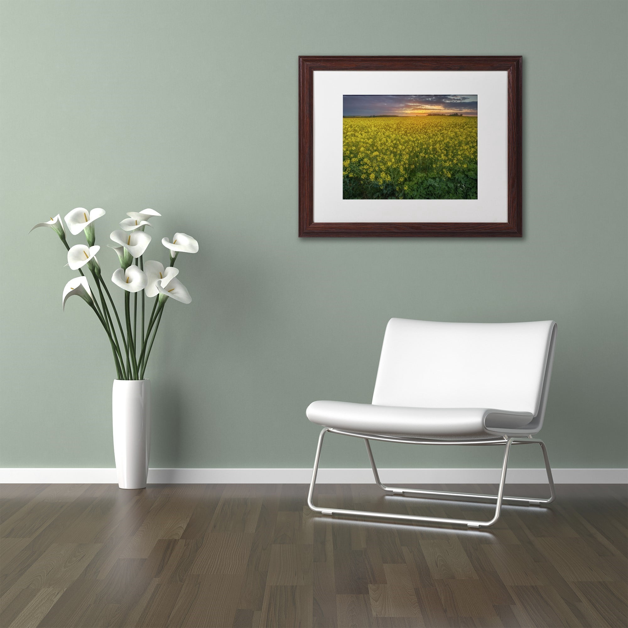 Trademark Fine Art "Yellow Planet" Canvas Art by Mathieu Rivrin, White Matte, Wood Frame