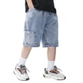 thumbnail image 4 of Mercatoo Girls Baggy 𝐁ermuda Denim Shorts Loose Elastic Waist Wide Leg Jean Shorts Kid Boy Girl Summer Casual Pocket Washed Jorts, 4 of 8