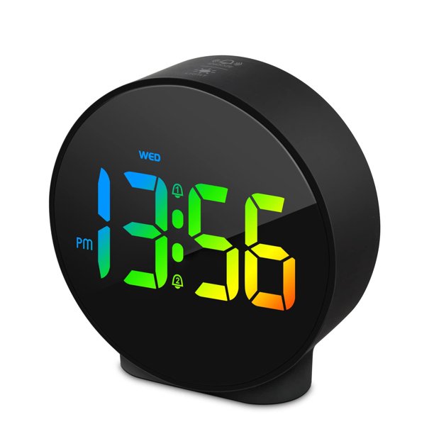 Pequeño despertador digital LED de escritorio, reloj electrónico de viaje, alarma dual, función de repetición, ajuste de día regulable, pantalla semanal de 12/24 horas, 4 pulgadas, color negro