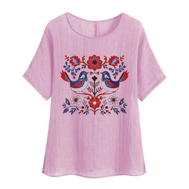 Vestidos Casuales Para Mujer, Blusas De Mujer De Moda Camisetas estampadas de moda para mujer, blusas casuales de lino holgadas de manga corta con cuello redondo y raglán