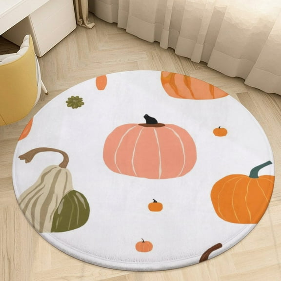 Colorful Pumpkin Pattern Round Area Rugs for Bedroom Living Room, 3FT Soft Indoor Circle Carpets, Carpet Home Decor Floor Mat