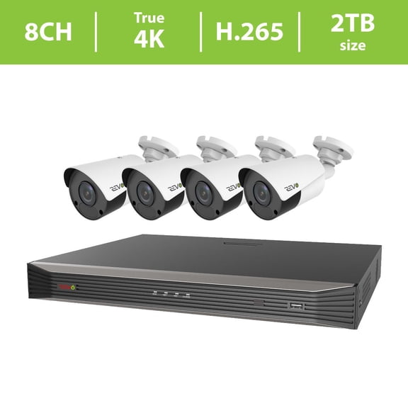 REVO Ultra True 4K 8CH. 2TB HDD IP NVR Video Surveillance System, 4 x 4K HD Indoor/Outdoor Fixed Lens Cameras - Remote Access Via Smart Phone, Tablet, PC & MAC