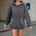 thumbnail image 2 of Shadoumai Solid Lace Trimmed Hooded Pullover Long Sleeve Sweatshirt for Women Warm Pocket Casual Wear, 2 of 9