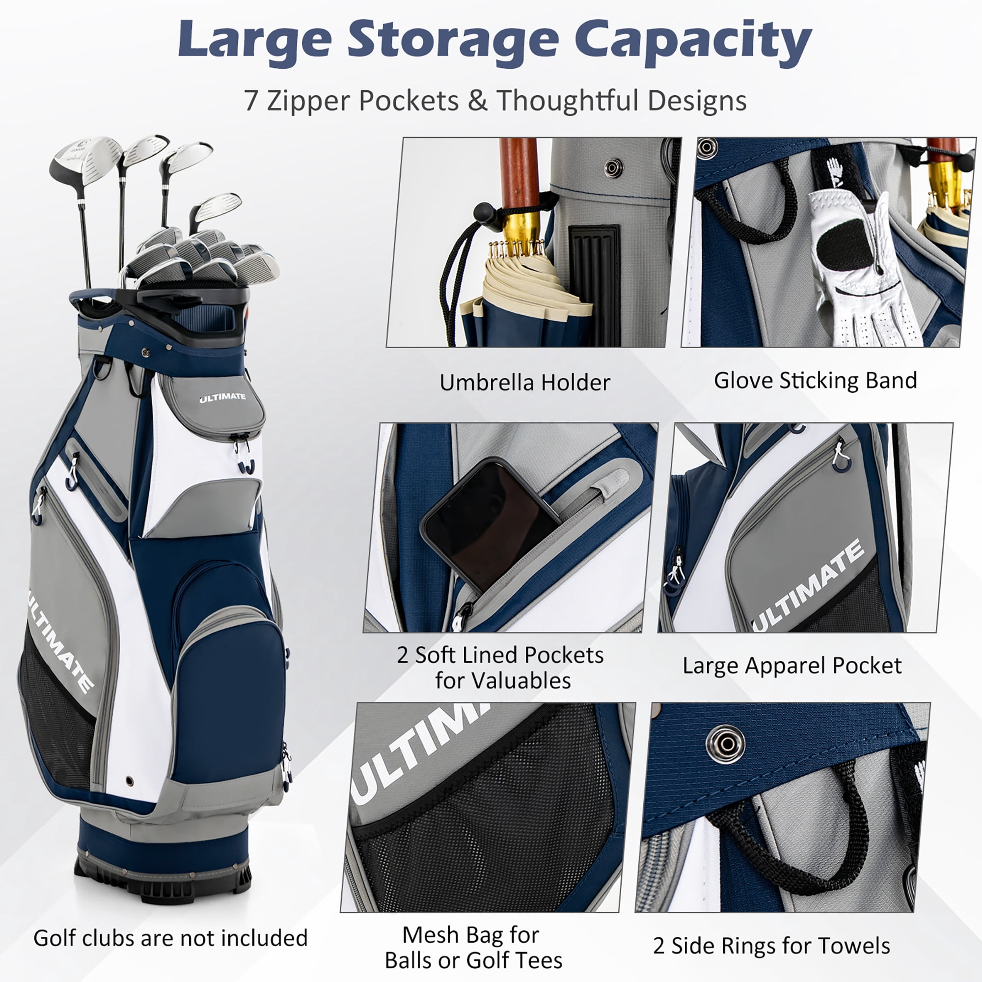 Costway 10.5'' Golf Stand Bag w/14 Way Dividers Rain Hood 7 Zippered Pockets