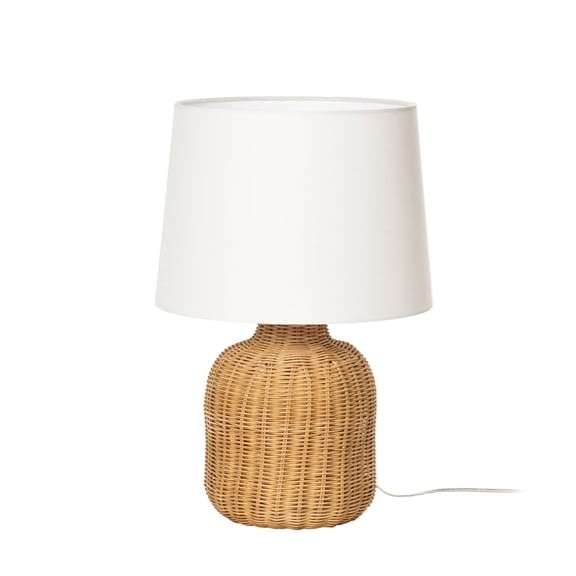 Lucande 20.1 in Rattan Table Lamp, Woven Base, White Shade, E26 Coastal Boho Bedside Lamp for Nightstand, Living Room & Entryway Table Lamp, Plug-In, E26 Bulb Not Included