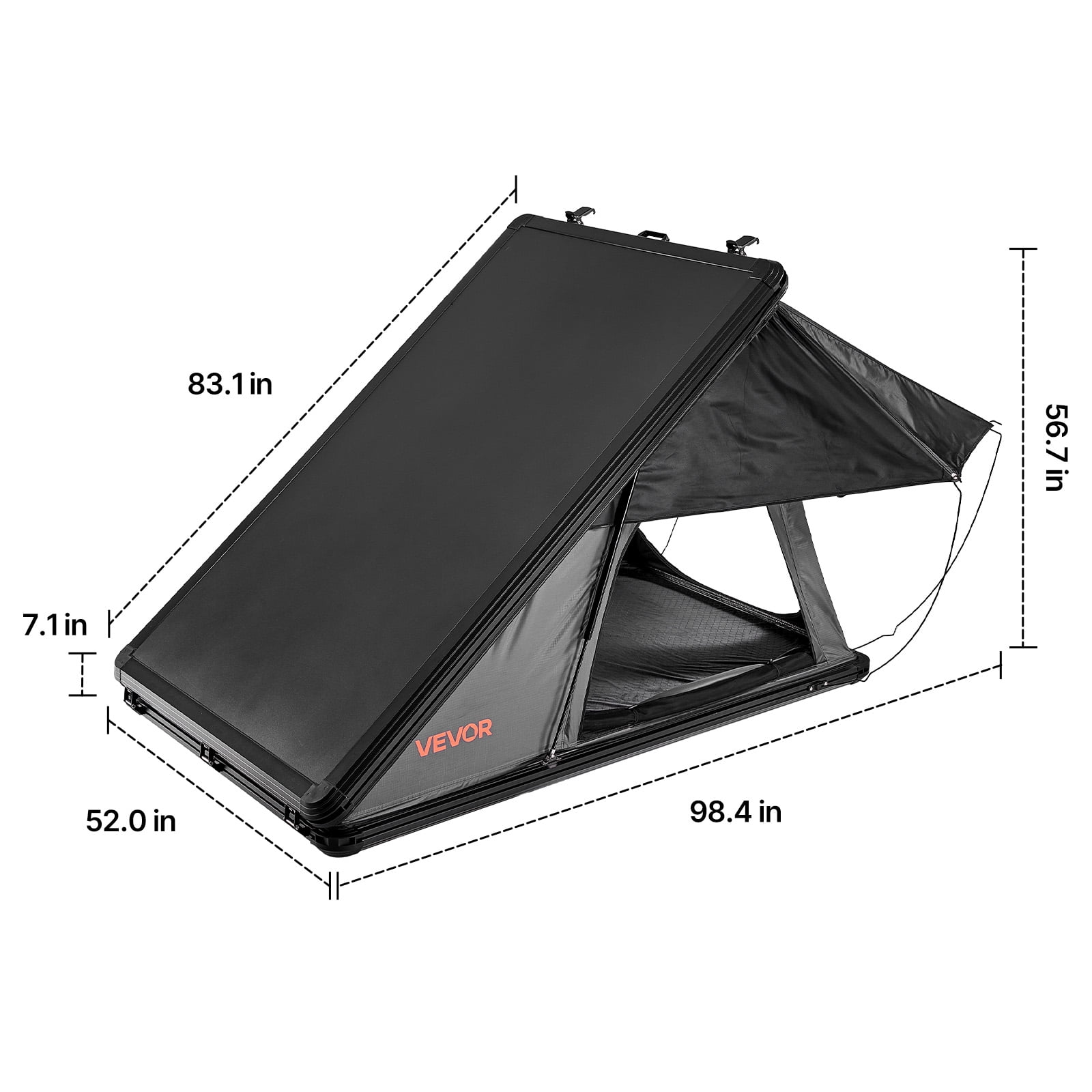VEVOR Rooftop Tent Hard Shell, 2-3 Person Aluminum Roof Top Tent Hardshell with Tri-Color LED Light & Thick Mattress, Waterproof Windproof Overland Camping Car Roof Rack Suitable for Jeep SUV Pickup