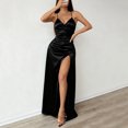 thumbnail image 5 of TAGOLD Womens Camis Sleeveless V-Neck Dress Solid Color Satin Slit Backless Summer Outfit, 5 of 5