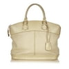 Pre-Owned Louis Vuitton Suhali Lockit MM Leather White Handbag Top HandleBag Women (Good)