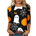 thumbnail image 2 of Jsaierl Women's Halloween Shirts Cute Pumpkin Ghost Graphic Tees Soft Round Neck T-shirt 3/4 Sleeve Tunic Blouse Tops Halloween Party Supplies, 2 of 5